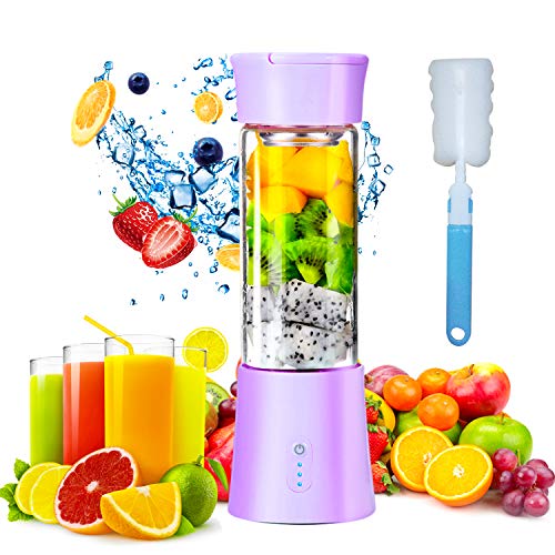 Mini Exprimidor Eléctrico Zumo Portátil, Extractor de Jugos para Frutas y Verduras, 380ml Batidora Vaso Taza, USB Recargable Botella Licuadora Pequeña para Comida Bebé Leche Smoothies Púrpura