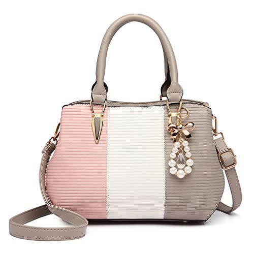 Miss Lulu Bolso de Mano de Mujer Shopper de Hombro Bandolera Fiesta Multicolor Elegante Cuero Sintético (Gris) Miss Lulu Bolso de Mano de Mujer Shopper de Hombro Bandolera Fiesta Multicolor Elegante Cuero Sintético (Gris)
