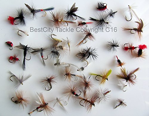 Mosca seca pesca moscas mejor UK x 40 trucha ROD FLY cuarenta moscas secas Hangerworld #8