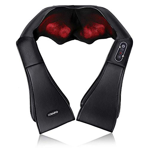 Naipo - Masajeador eléctrico de hombros y cuello con función de calor, masaje de rotación 3D, velocidad ajustable para la casa, la oficina o el coche Naipo - Masajeador eléctrico de hombros y cuello con función de calor, masaje de rotación 3D, velocidad ajustable para la casa, la oficina o el coche