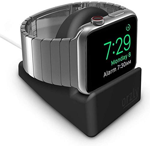 ORZLY - Soporte Compacto para Apple Watch, Compatible con el Modo Nightstand, Soporte Negro con Ranura integrada para Cables Compatible con 38 mm y 42 mm y 40 mm y 44 mm