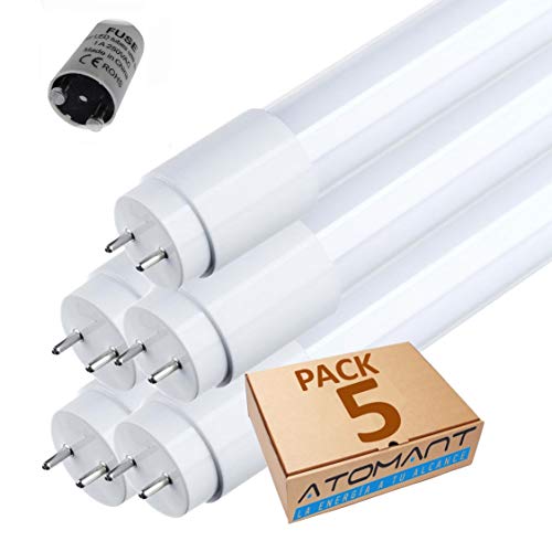 Pack 5x Tubo LED 60 cm, 9W, Color Blanco Frio (6500K). Cebador LED Incluido. T8 Standard, 870 Lumenes. A++