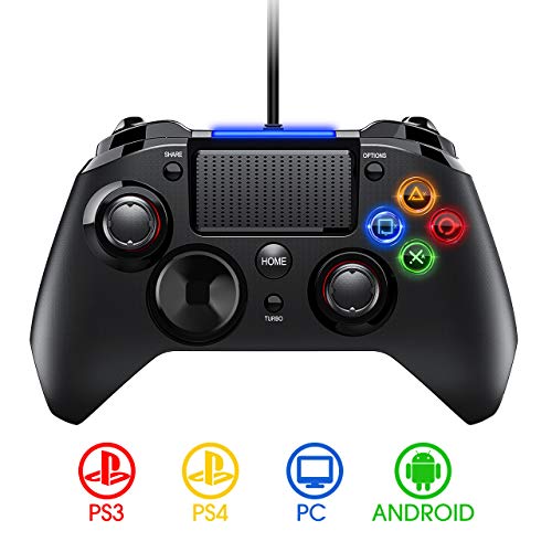 PICTEK Mando PS4 con Cable, Diseño Asimétrico para Manos Grandes, Joysticks con Doble Vibracion Turbo para PS4 / PS3 / PC (Windows XP/7/8/8.1/10) /Android/Steam, Negro PICTEK Mando PS4 con Cable, Diseño Asimétrico para Manos Grandes, Joysticks con Doble Vibracion Turbo para PS4 / PS3 / PC (Windows XP/7/8/8.1/10) /Android/Steam, Negro