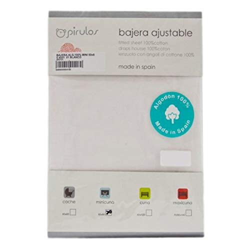 Pirulos Sábana Bajera Ajustable de Alta Calidad 100% Algodón para Mini Cuna de 50 x 80 cm/Sábana Bajera Minicuna Bebé Alta Calidad, Color Blanco Pirulos Sábana Bajera Ajustable de Alta Calidad 100% Algodón para Mini Cuna de 50 x 80 cm/Sábana Bajera Minicuna Bebé Alta Calidad, Color Blanco