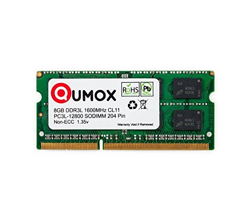 QUMOX Memoria SODIMM 8GB DDR3L-1600 204 Pines (1600Mhz, PC3L-12800S, CL11, 1.35V, Low Voltage) para ordenador portátil