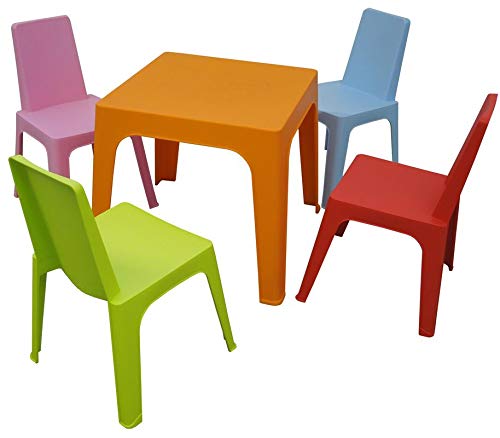 resol Julieta set infantil para interior, exterior, jardín - 1 Mesa Naranja + 4 Sillas Roja/Rosa/Azul/Lima