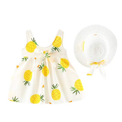 Ropa Bebe Niña Verano Fossen - Conjuntos de Dos Piezas Princesa Vestido sin Mangas con Estampado de Piña + Sombrero de Paja para Recien Nacido 0 a 24 Meses Ropa Bebe Niña Verano Fossen - Conjuntos de Dos Piezas Princesa Vestido sin Mangas con Estampado de Piña + Sombrero de Paja para Recien Nacido 0 a 24 Meses