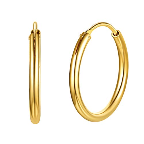 Silvora 20mm Aros Oro pequeños Cartilgao Pendientes para Mujeres Hombres Pendientes de plata de ley 925 con oro baño