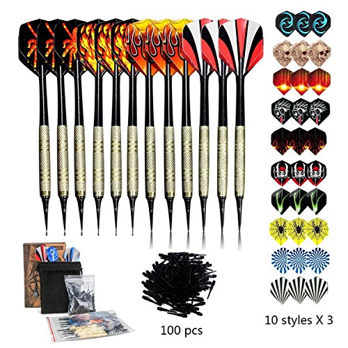 Sinwind 12 Dardos Punta Plastico para Diana Electrónica, Dardos Diana Electronica de Profesionales + 42 Plumas de 14 Patrones + 100 Puntas (16 Gramos) Sinwind 12 Dardos Punta Plastico para Diana Electrónica, Dardos Diana Electronica de Profesionales + 42 Plumas de 14 Patrones + 100 Puntas (16 Gramos)
