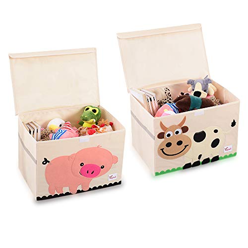 SITAKE Conjunto de 2 Caja de Almacenamiento para Niños - Caja de Juguetes y Almacenamiento - Caja y Armario Organizador para niños (52 x 36 x 35,5 cm, Cerdo Rosa y Vaca)