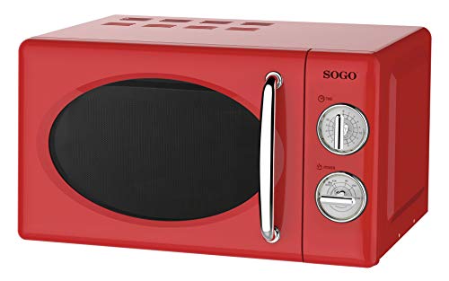 SOGO SS-890-R - Microondas Estilo Retro, Microondas Vintage con Capacidad de 20 Litros, 5 Potencias, 700 Watts - Color Rojo