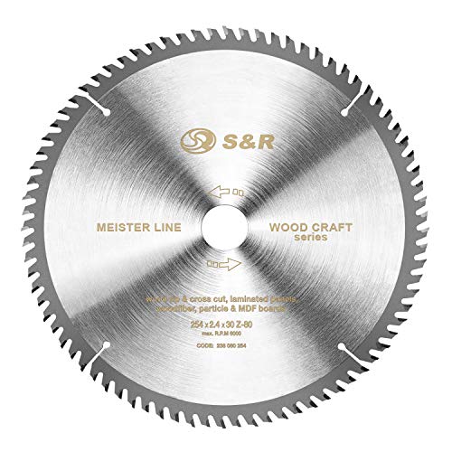 S&R Hoja de Sierra Circular Madera 254 x 30 mm 80 Dientes. Disco de Corte Madera. Calidad Profesional S&R Hoja de Sierra Circular Madera 254 x 30 mm 80 Dientes. Disco de Corte Madera. Calidad Profesional