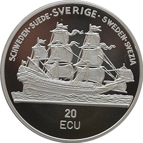 Suecia 1992 plata prueba 20 ECU moneda en cápsula