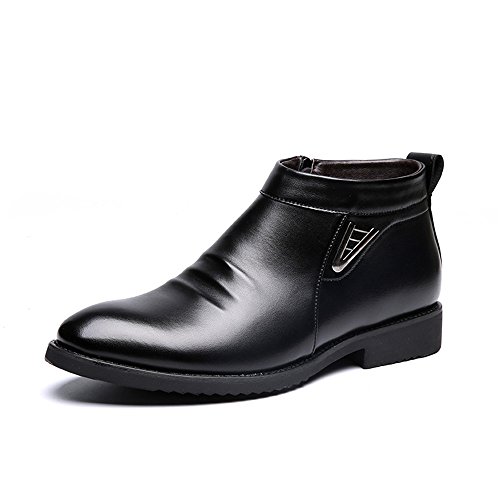 Sunny&Baby Botas de Invierno de los Hombres de Vlevet Retro cómodos Zapatos de Nieve de Cuero de la Cremallera cómoda para Caballeros Resistente a la abrasión (Color : Black, Size : 44 EU)