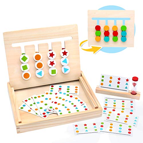 Symiu Juguetes Montessori Tablero Juego de Madera Puzzles Infantiles con Tarjetas de Patrón y Disco de Color Juguete De Rompecabezas Madera para Niños 3 4 5 Años
