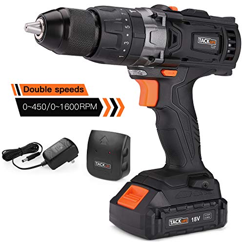 Taladro Atornillador TACKLIFE PCD04C 18V, 2.0Ah de Litio, 13mm Mandril Automática, 2 Velocidades, 16 Configuraciones, 3 Posiciones Taladrado, Atornillado, Percusión