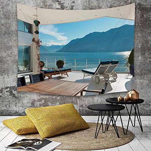 Tapestry,Hippie Tapiz,tapiz de pared con decoración para el hogar,Decoración moderna, terraza Ático con vista al lago, en el exterior, tum,para picnic Mantel o Toalla de Playa redonda 180 x 230 cm