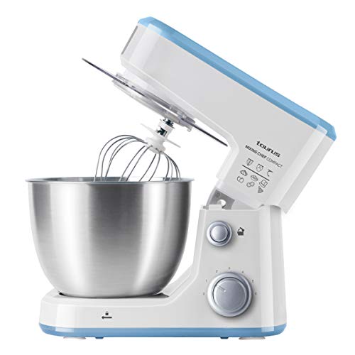 Taurus Mixing Chef Compact - Batidora amasadora con sistema planetario, 5 funciones, 6 velocidades, Función turbo, Bol de 4 l, Acero inoxidable, 500 W Taurus Mixing Chef Compact - Batidora amasadora con sistema planetario, 5 funciones, 6 velocidades, Función turbo, Bol de 4 l, Acero inoxidable, 500 W