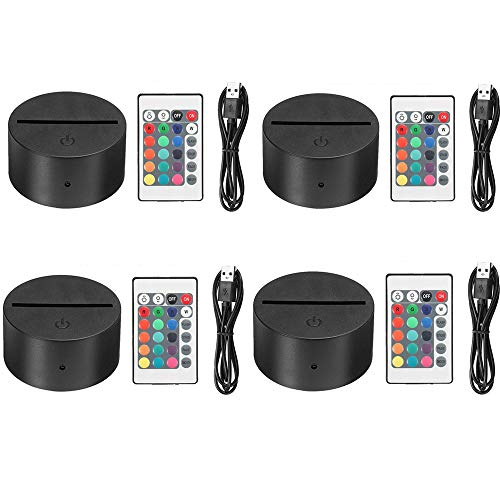 Thlevel 4x Base de lámpara de luz LED de noche 3D + control remoto + cable USB Ajustable 7 colores Luces decorativas para el dormitorio del niño sala de estar bar tienda cafetería restaurante (4 PCS)