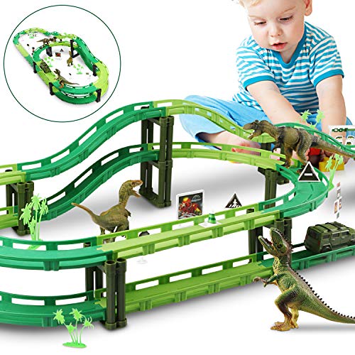 WOSTOO Pista de Carreras Juguetes, Circuito Coches Pista Coches Cars Juguete Dinosaurios Juguetes Pistas Flexibles Coches de La Pista Juego de Construccion para Niños Regalo Cumpleaños Chico Niña