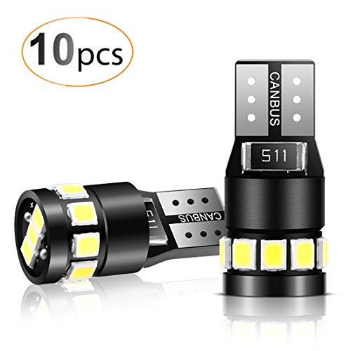 10 Paquetes T10 LED Canbus Bombillas de 6000K, AGPTEK T10 W5W Bombilla LED Blanco Super Brillante para Coche de Interior y Exterior