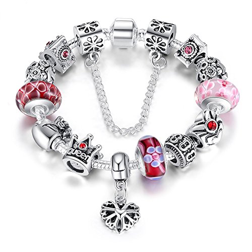 A TE® Charm Pulsera Abalorio Murano Cristal Vidrio Perlas con Cadena de Seguridad #JW-B110 (Rosa 18cm) A TE® Charm Pulsera Abalorio Murano Cristal Vidrio Perlas con Cadena de Seguridad #JW-B110 (Rosa 18cm)