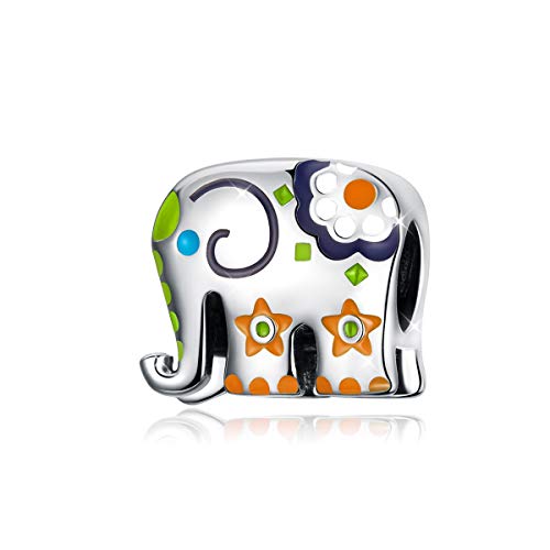 Abalorio Elefante Plata Esmalte Colorido Tailandia Animal Beads Charms Compatible con Pulseras Pandora Collar