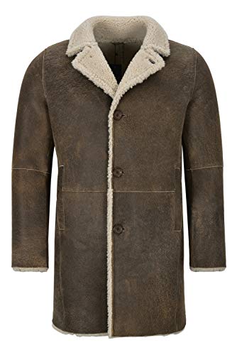 Abrigo de Piel de Oveja de Cuero Genuino 3/4 cálido Trench Reefer Bane Coat 2K320 (2XL For Chest 48", Dirty Brown) Abrigo de Piel de Oveja de Cuero Genuino 3/4 cálido Trench Reefer Bane Coat 2K320 (2XL For Chest 48", Dirty Brown)