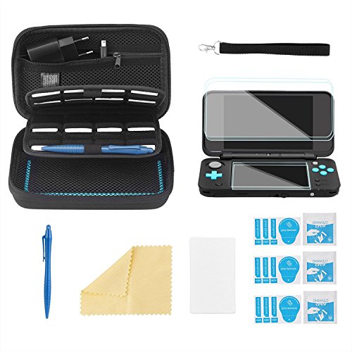 Bestico Funda Accesorios Kits para New Nintendo 2DS XL,Funda de Protección para Nintendo DS (New 3DS XL/3DS/3DS XL/New 3DS) con 16 Cartuchos de Juegos +Stylus Pen +Correa+4 Protector de Pantalla