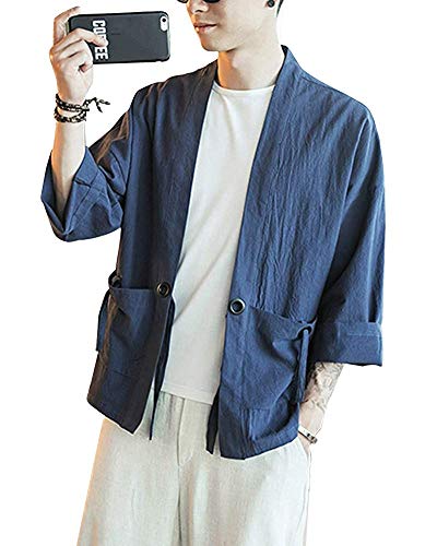 BOLAWOO-77 Abrigo para Hombre Japón Chaqueta Kimono Haori Happi Chaqueta Mode De Marca De Transición Abrigos Abrigo De Transición Hombres Moda (Color : Marine, Size : XL)