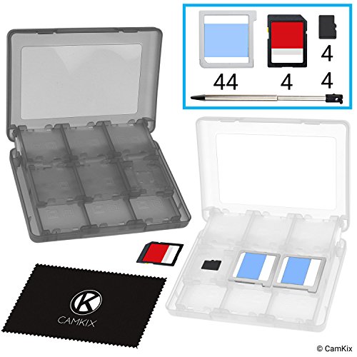 CAMKIX 2X Caja de Juego, Compatible con Nintendo 3DS - Se Adapta a hasta 44 Juegos, 4 Tarjetas SD, 4 Micro SD/TF y 4 lápices Stylus - Juego de Tarjetas Organizador - Blanco y Negro