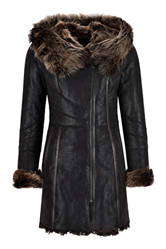 Carrie CH Hoxton Abrigo Toscana Mujer Winters Negro 3/4 Chaqueta Larga Abrigo de Piel de Oveja K11211 (36)
