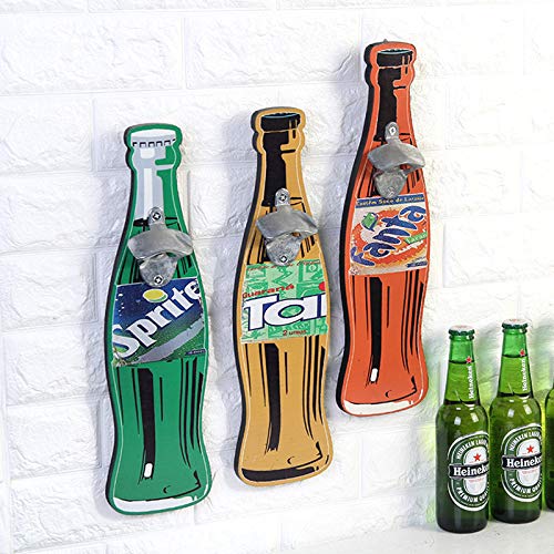 CBVG Madera Hierro Estilo Europeo Abridor de Botellas Creativo para Colgar en la Pared Sprite Fanta Budweiser Abridor de Patrones Accesorios para la decoración del hogar, Heineken