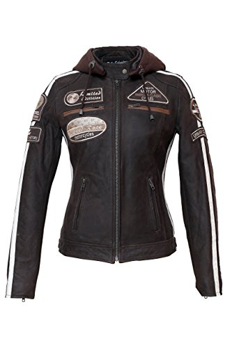 Chaqueta Moto Mujer de Cuero Urban Leather '58 LADIES' | Chaqueta Cuero Mujer | Cazadora Moto de Piel de Cordero | Armadura Removible para Espalda, Hombros y Codos Aprobada por la CE |Marrón | 2XL