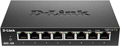D-Link DGS-108 - Switch de red (8 puertos Gigabit RJ-45, 10/100/1000 Mbps, chasis metálico, IGMP snooping, autosensing, priorización de tráfico QoS 802.1p) color negro D-Link DGS-108 - Switch de red (8 puertos Gigabit RJ-45, 10/100/1000 Mbps, chasis metálico, IGMP snooping, autosensing, priorización de tráfico QoS 802.1p) color negro