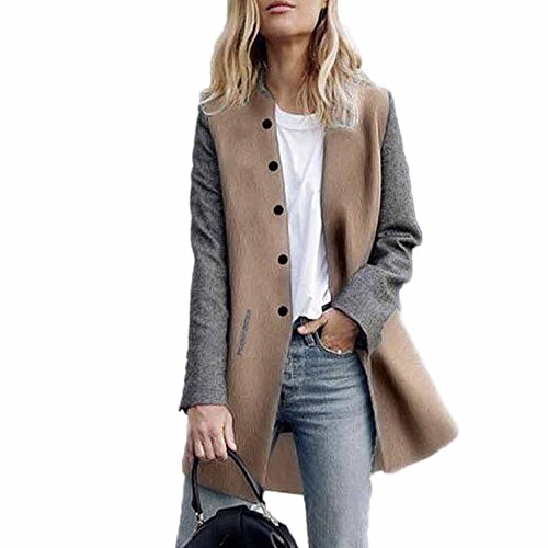 DEELIN Moda Casual De La Mujer De Manga Larga Costura De Lana Abrigo Largo Chaqueta-Cardigan Chaqueta De Abrigo Dama SuéTer (M, Gris)