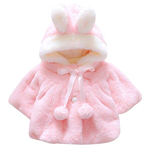 EDOTON Abrigos Bebé, Niña Infant Ropa Otoño Invierno Chaqueta con Oreja de Conejo Capucha Grueso Capa para Bebés Niña 0-36 Mes (0-6 Meses, Rosado)