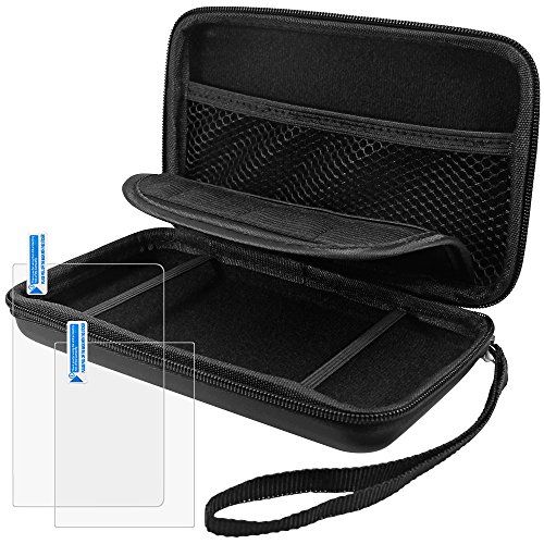 Funda Protectora para Nintendo New 3DS XL con Protectores de Pantalla, AFUNTA 2 piezas Vidrio Templado para Pantalla Superior y Película de PET para Pantalla Inferior, 1 Funda de Transporte EVA