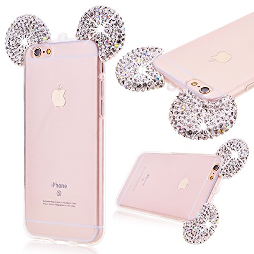 GrandEver - Carcasa para iPhone 6 Plus y 6S Plus (Silicona y TPU), diseño Transparente de Carcasa para iPhone 6 Plus con Diamantes de imitación 3D, Color Plateado