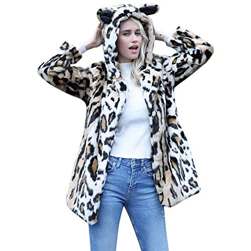 HaiDean Mujeres Cat Ear Warm Winter Top Ladies Leopard Modernas Casual Print Pullover Jumper Outwear Ladies Cat Ears Abrigo De Leopardo Abrigo (Color : Braun, Size : M)