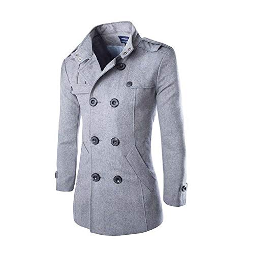 HDH - Abrigo de doble botonadura para hombre, chaqueta de manga larga, informal, ligera, chaqueta de punto Gris gris claro M