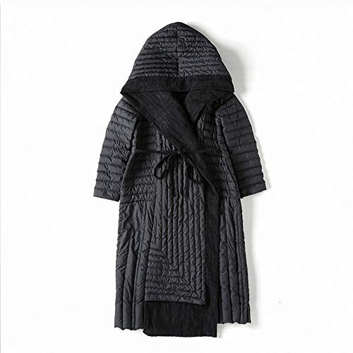 Hojkl – Parka larga con capucha, chaqueta de plumón ligero para mujer con cintura decorativa, punto ligero, poliéster, negro, pequeño