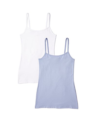 IRIS & LILLY Camiseta de Tirantes Body Natural para Mujer, Pack de 2, 1 x Blanco & 1 x Azul Vaquero, Small