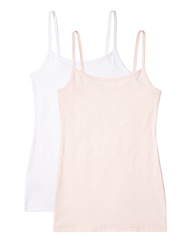 IRIS & LILLY Camiseta de Tirantes Body Natural para Mujer, Pack de 2, 1 x Blanco & 1 x Rosa Claro, Small