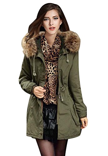 ISSHE Parkas Largos con Capucha Largas Abrigos Mujer Anorak Acolchado Chaquetas Cazadoras Abrigo para Dama Militar Chaquetones Invierno Señora Parka Chica Elegantes Verde S