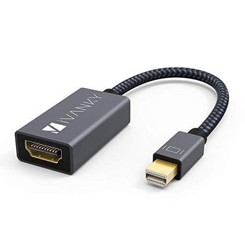 iVANKY Mini DisplayPort to HDMI Adaptador Thunderbolt (Mini DP) HDMI Adaptador Nylon para MacBook Air/Pro, Microsoft Surface Pro, Monitor, proyector y Otros - 20 cm, Gris