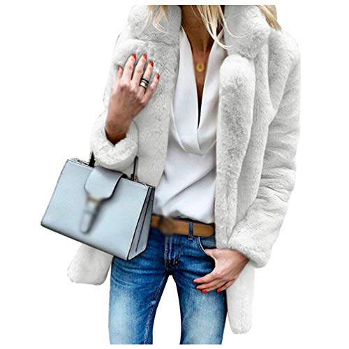 JEELINBORE Mujeres Chaqueta Cuello de Solapa Abrigos Piel Sintética Parka Outwear Cardigan Chaqueta Outwear Capa (Blanco, CN 2XL) JEELINBORE Mujeres Chaqueta Cuello de Solapa Abrigos Piel Sintética Parka Outwear Cardigan Chaqueta Outwear Capa (Blanco, CN 2XL)