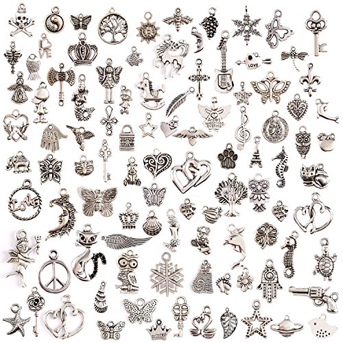 Juanya 100 unidades DIY accesorios mezclados de plata tibetana estilos colgantes del encanto de la joyería de bricolaje para la pulsera collar pendientes Juanya 100 unidades DIY accesorios mezclados de plata tibetana estilos colgantes del encanto de la joyería de bricolaje para la pulsera collar pendientes