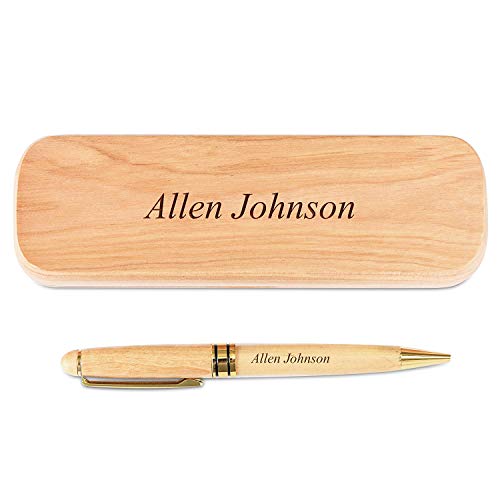 Juego de bolígrafo y estuche de madera de arce grabado personalizado (Con caja de regalo negra)