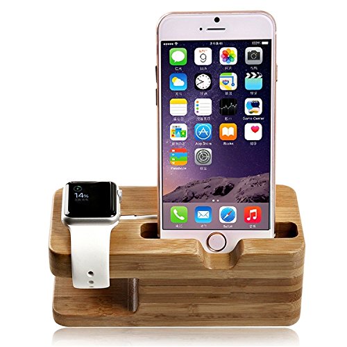 Lamavido® Compatible for Apple Watch Stand, Lamavido Soporte de iWatch Soporte Cargador Madera de Bambú para iPhone 6 Plus/6/5S/5/4S